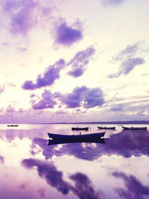 在海洋移动墙纸的紫色日落