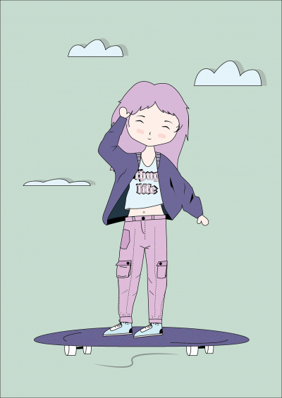 紫色系女孩玩滑板图片