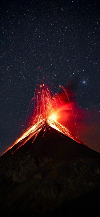 火山爆发红色天空图片