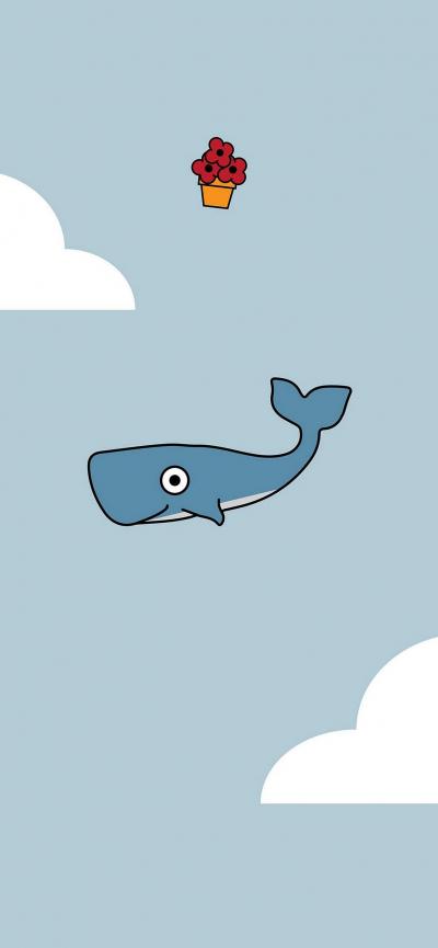 鲸鱼在云朵上游泳卡通手绘图片