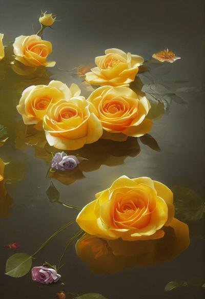 黄色玫瑰在水面上艺术壁纸