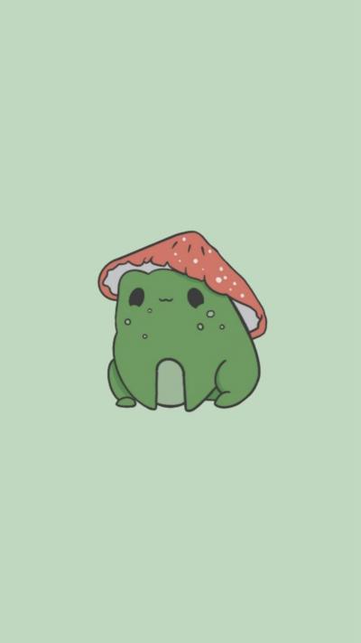 小青蛙头上顶着红色蘑菇帽子