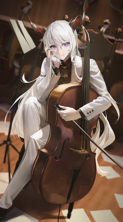 拉大提琴的动漫男生帅气高冷图片