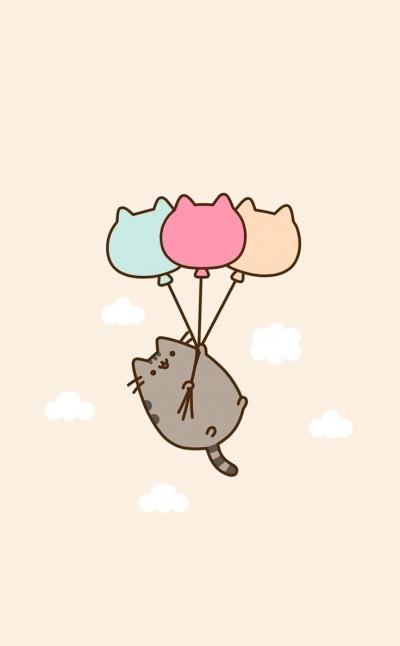 拉着三个气球飞起来的小猫咪